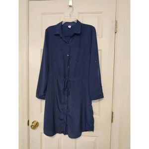 Old Navy Navy Blue Shirt Dress Drawstring Waist Roll Tab‎ Sleeves
